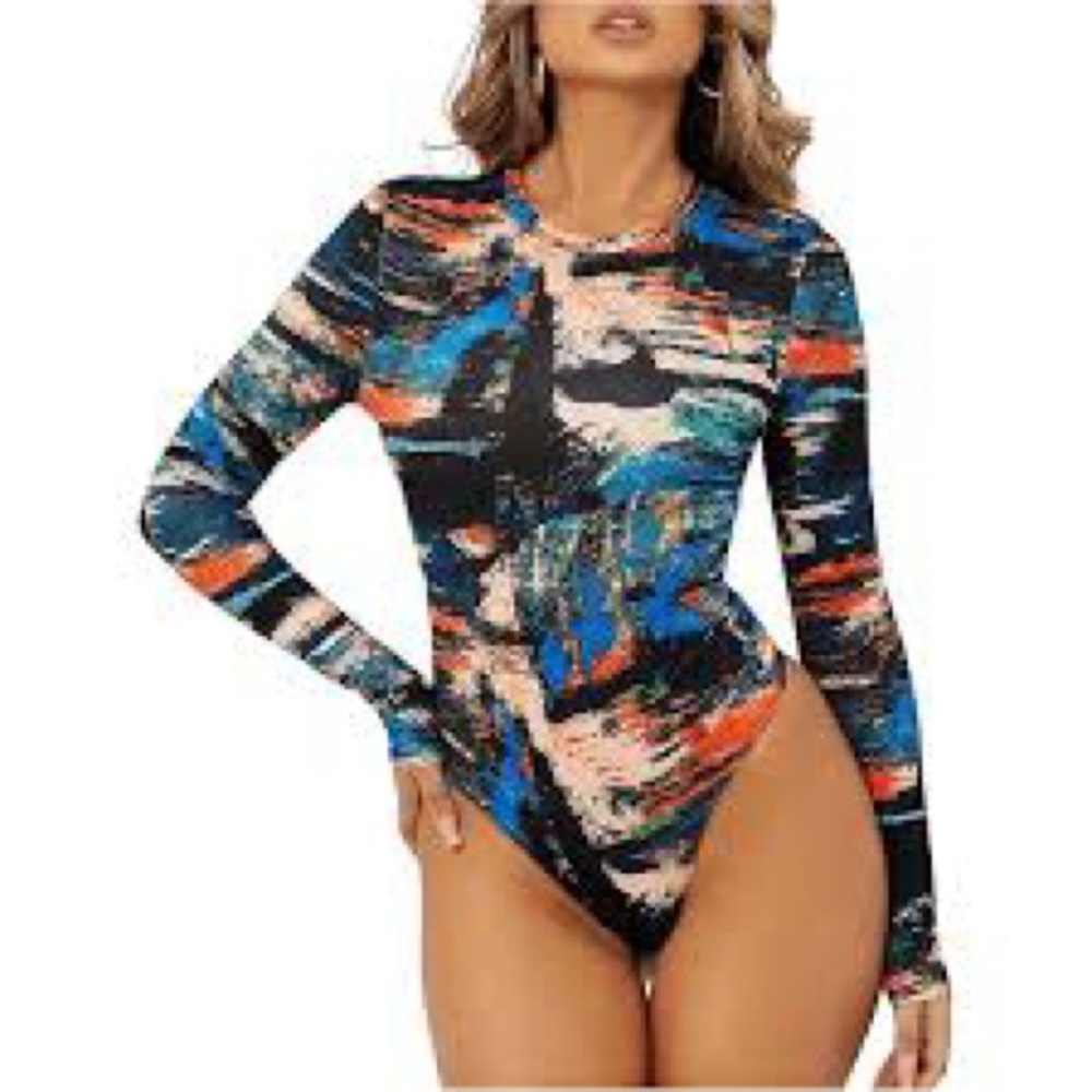 SHEIN Multicolor Abstract Print Bodysuit